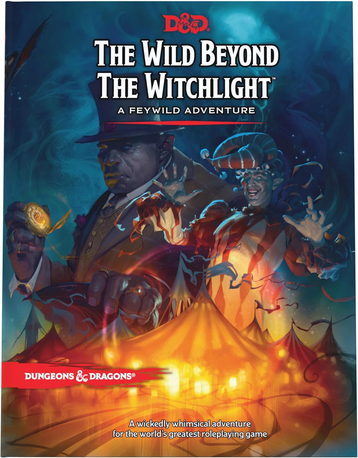 Dungeons & Dragons book cover titled 'The Wild Beyond The Witchlight' with two characters on a blue background.