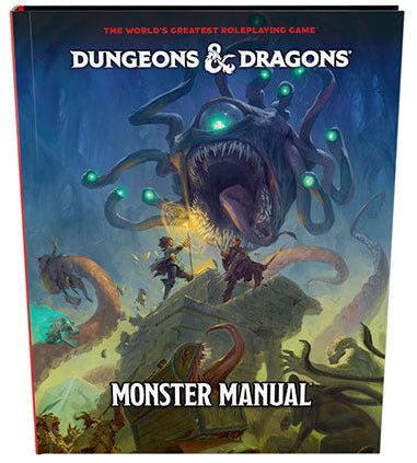 Cover of the Monster Manual for Dungeons & Dragons, featuring illustrated monsters and a fantasy landscape.