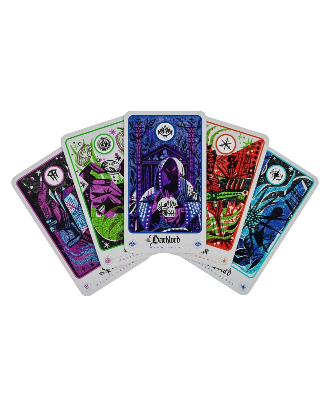 Dungeons & Dragons Ravenloft Tarotka Deck cards with colourful designs on a white background