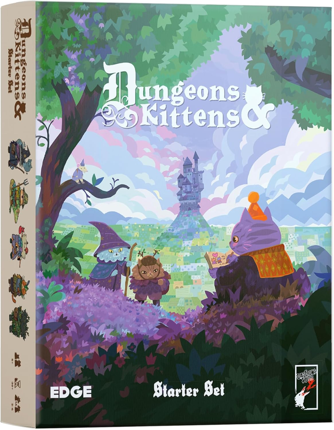 Dungeons & Kittens game box with colourful illustration of a fantasy scene.