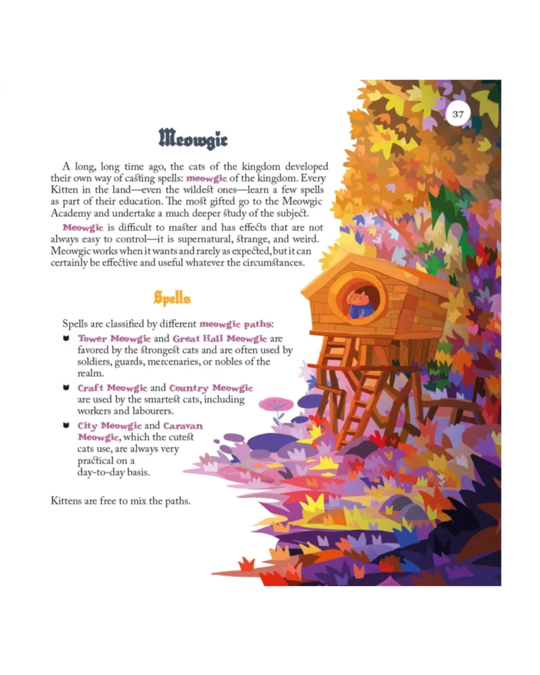 Dungeons & Kittens game core rulebook with colourful illustration of a wooden birdhouse and text on a white page.