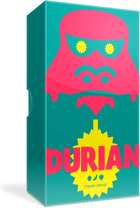 Durian by Oink Games Product packaging with a colourful design featuring a gorilla face and the word 'Durian'.