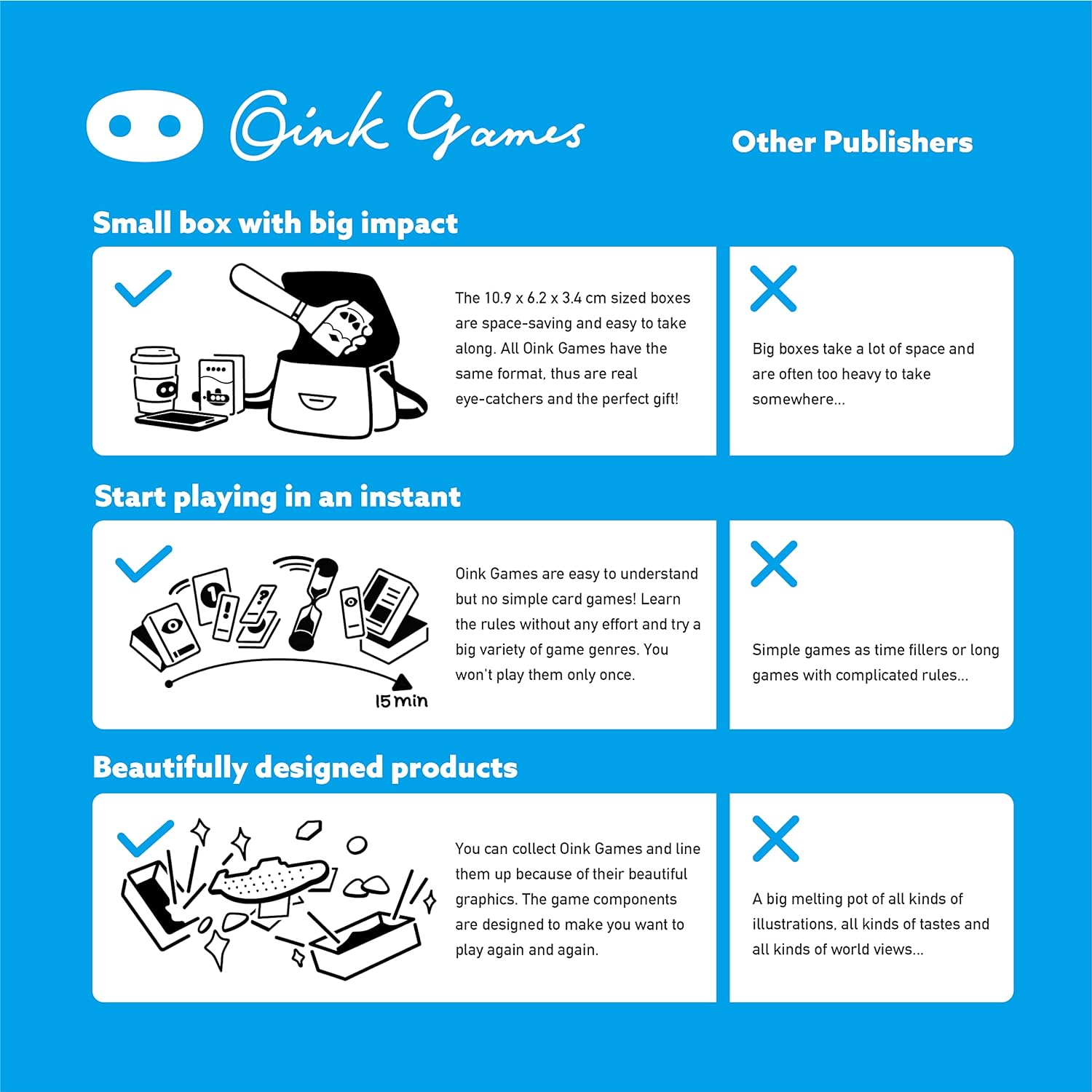 Oink Games promotional graphic with text and icons on a blue background