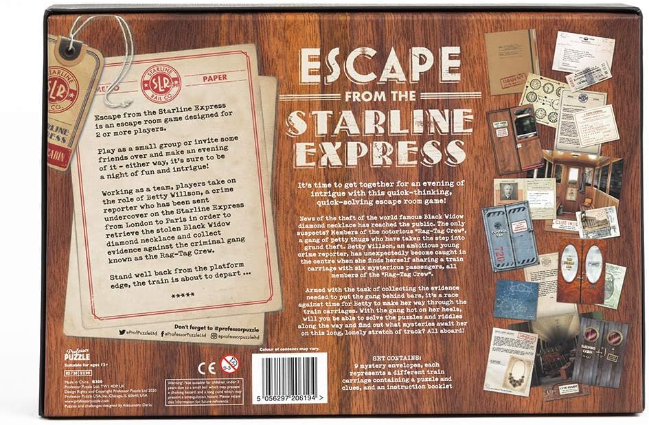 Escape from the Starline Express rear of box showing contents and game information