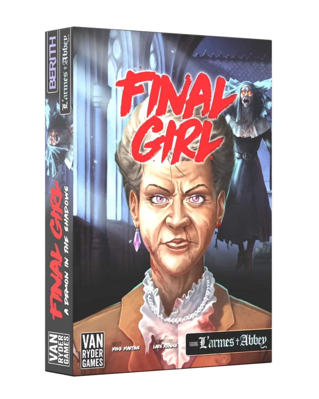 Final Girl: A Demon in the Shadows box art showing an old lady with a scary figure in the background