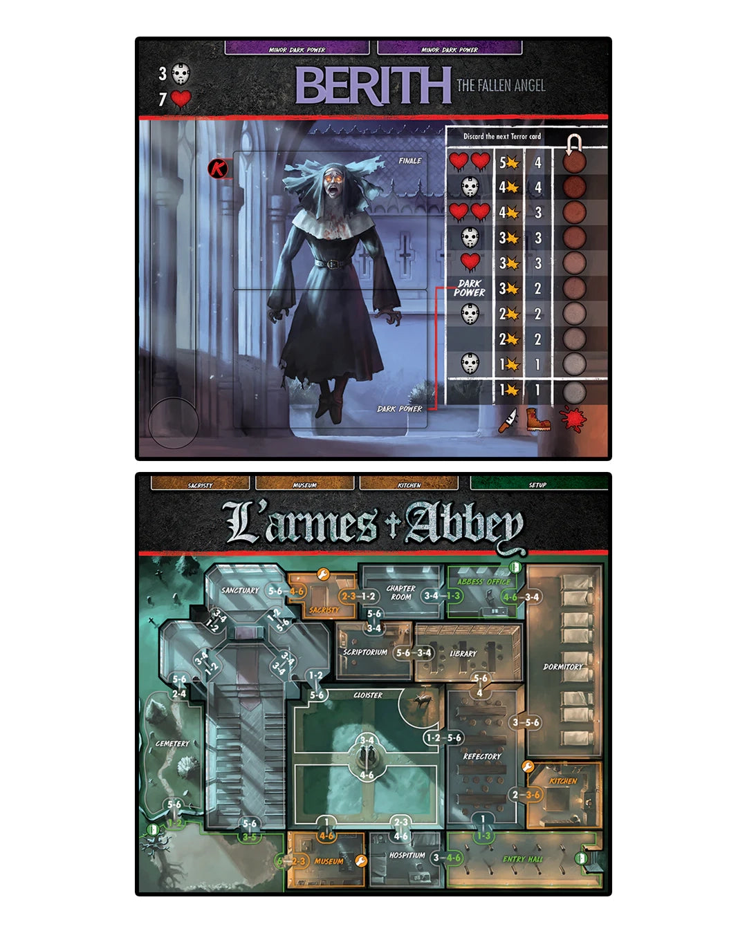 Final Girl: A Demon in the Shadows in game Killer board and location board