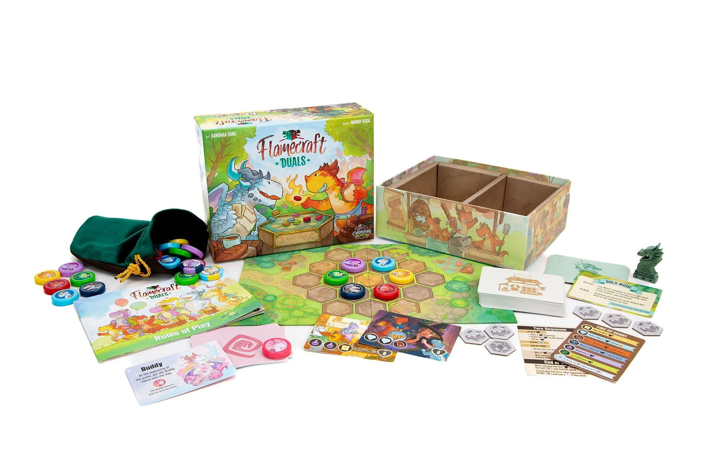 Flowercraft board game components on a white background