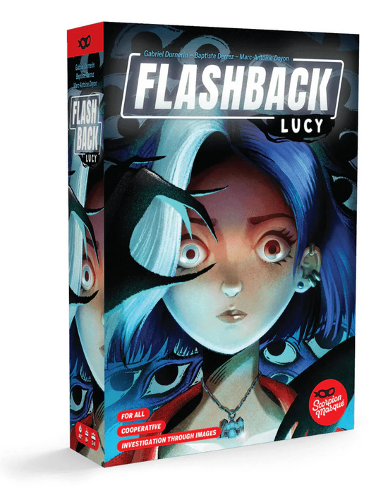 Board game box titled 'Flashback Lucy' with an illustration of the character Lucy on the cover.