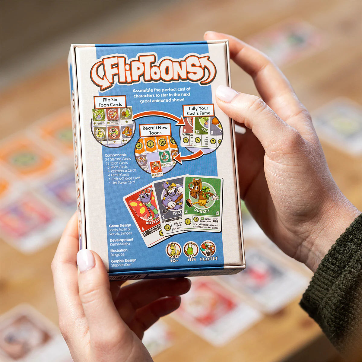 Rear of packaging for Fliptoons the card game