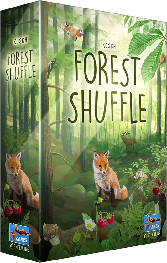 Forest Shuffle game box, with a fox in the forest