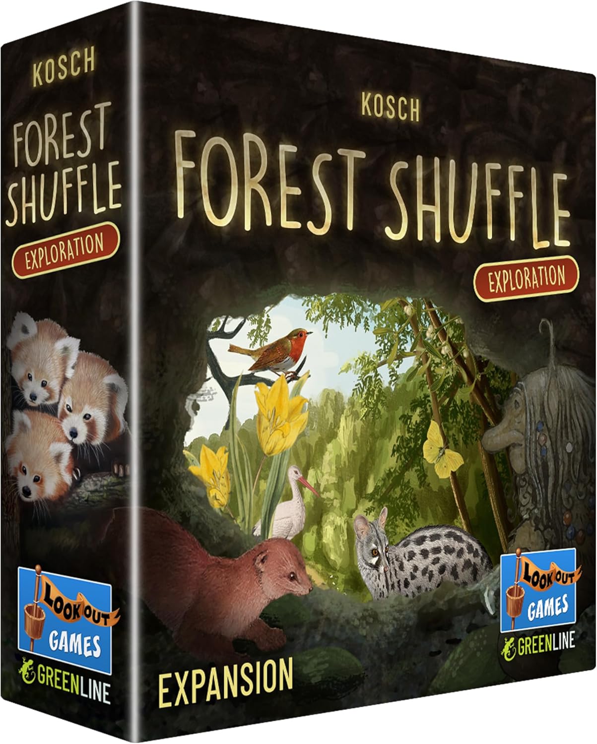 Kosch Forest Shuffle game box with animals and nature illustration, featuring Lookout Games branding.