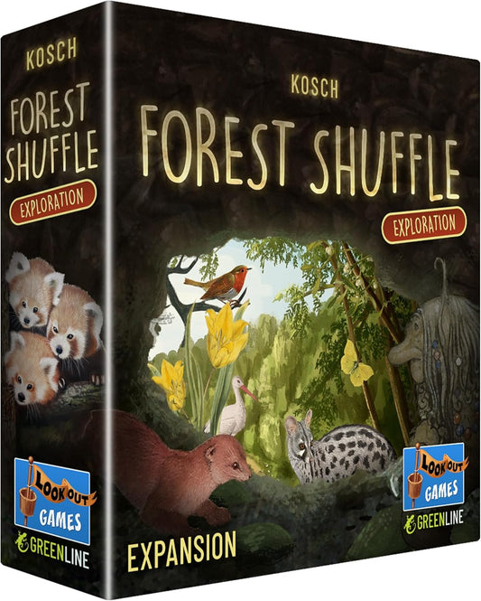 Kosch Forest Shuffle game box with animals and nature illustration, featuring Lookout Games branding.