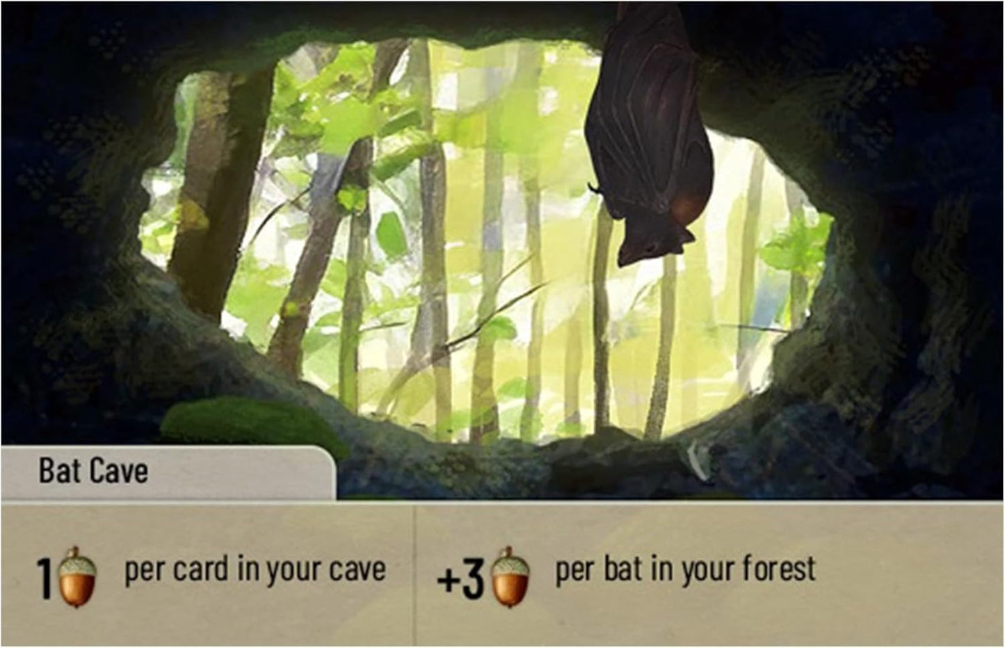 Bat Cave with forest view and game card text