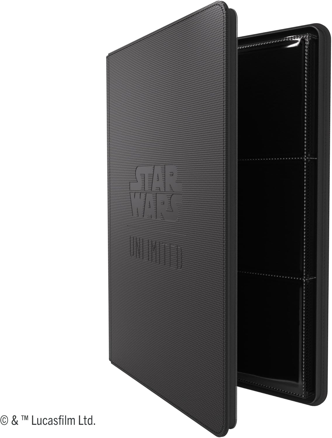 Black 'Star Wars Unlimited' trading card binder on a white background