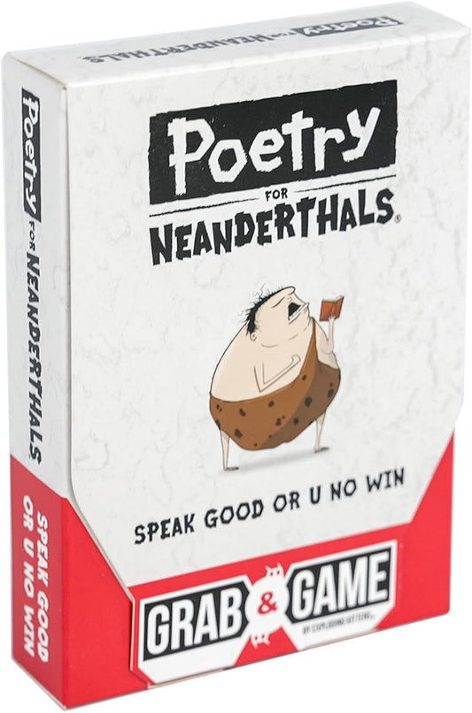 Card game box titled 'Poetry for Neanderthals' with a cartoon character on the cover.