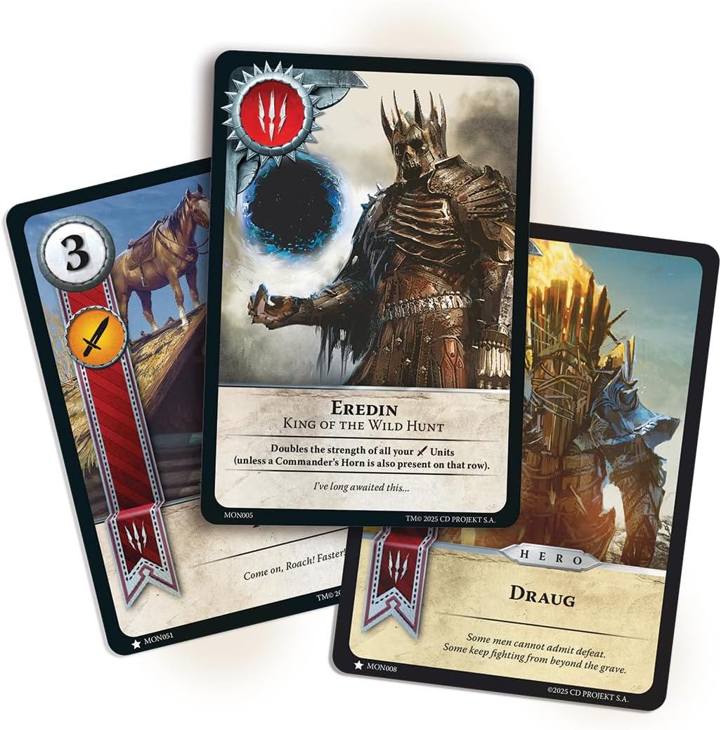 Gwent card game featuring characters from 'The Witcher' series on cards