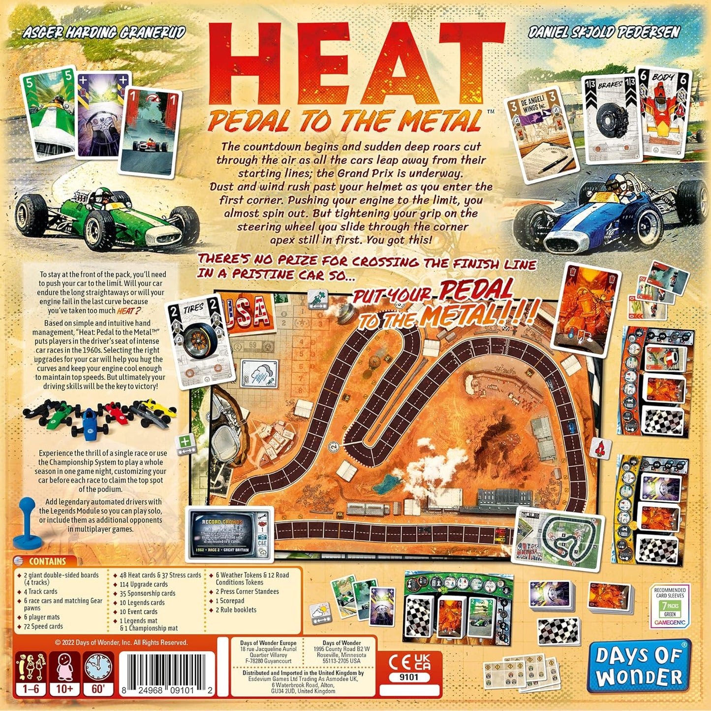 Board game packaging for 'Heat' by Days of Wonder with a racing theme and colourful design.