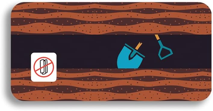 Card with a design of a shovel and spade on a brown background
