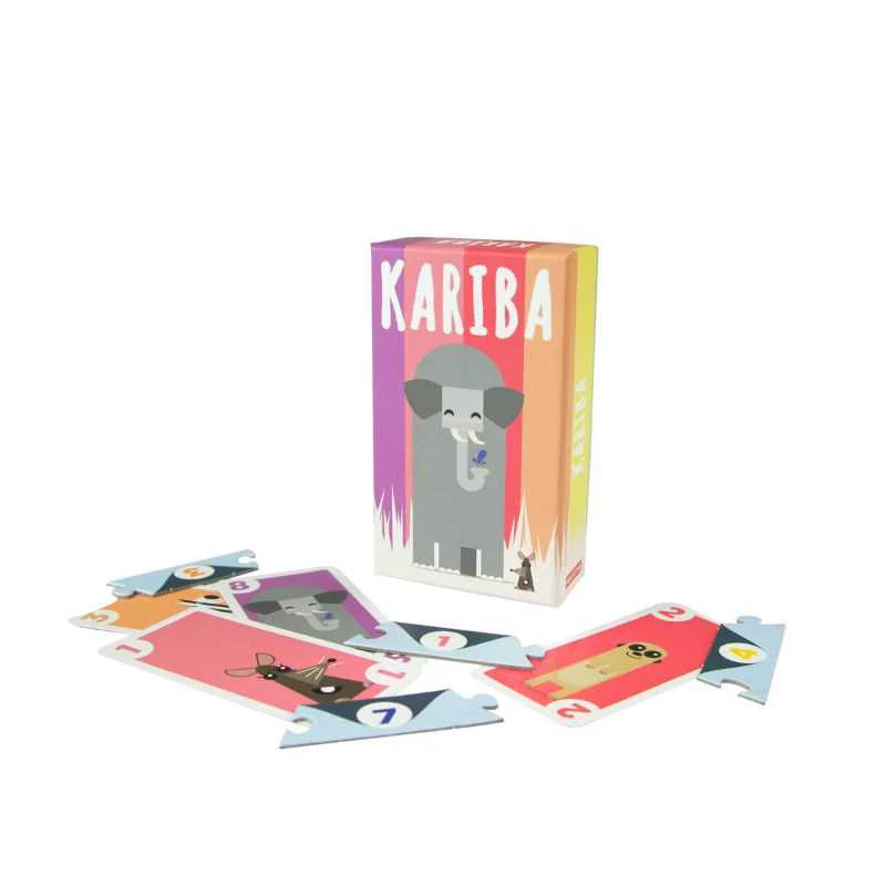 Kariba board game packaging with cards on a white background