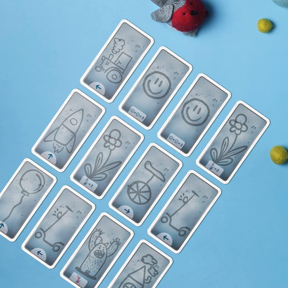 Set of cards with various illustrations on a blue background