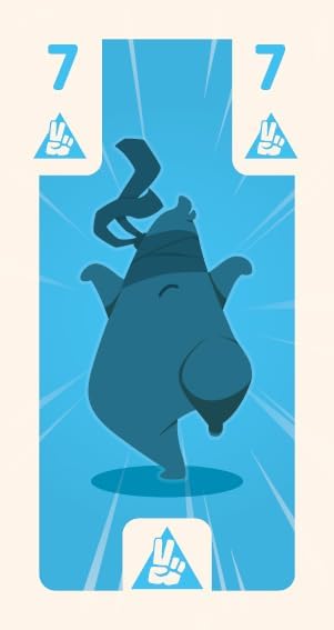 Card with a blue hippo illustration on a blue background