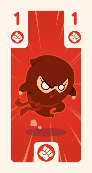 Card with a cartoon character on a red background