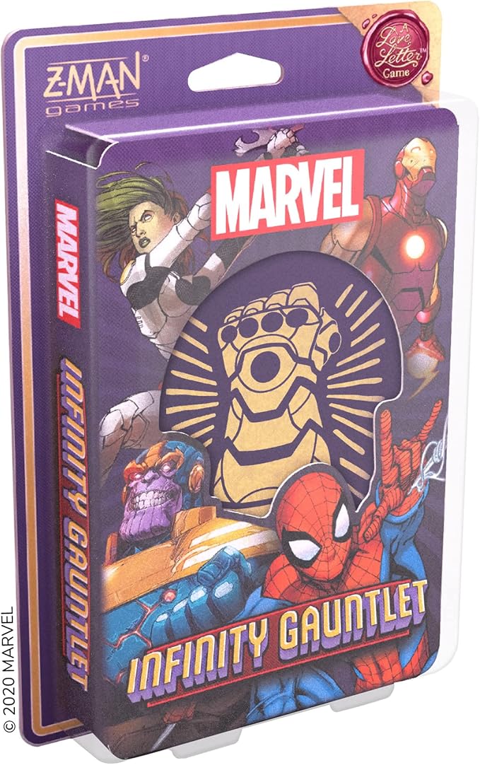 Marvel Infinity Gauntlet Love letter card game box with Z-Man Games branding