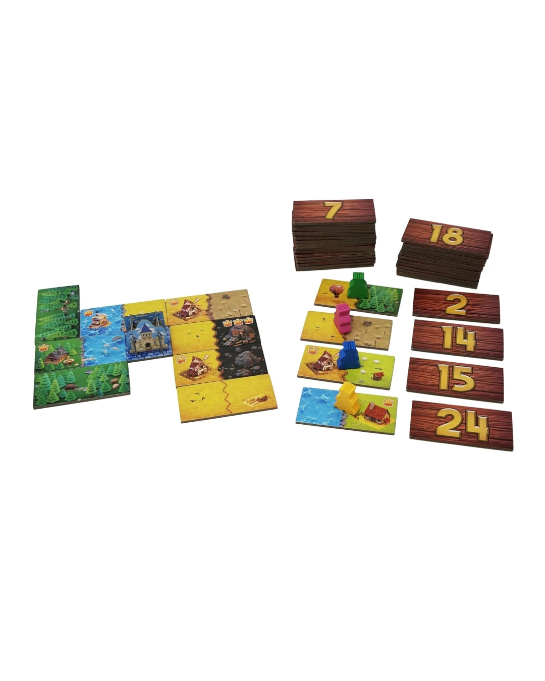 Kingdomino tles placed on a white background