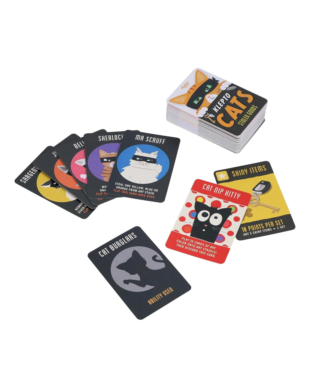 Set of playing cards with cartoon character designs on a white background