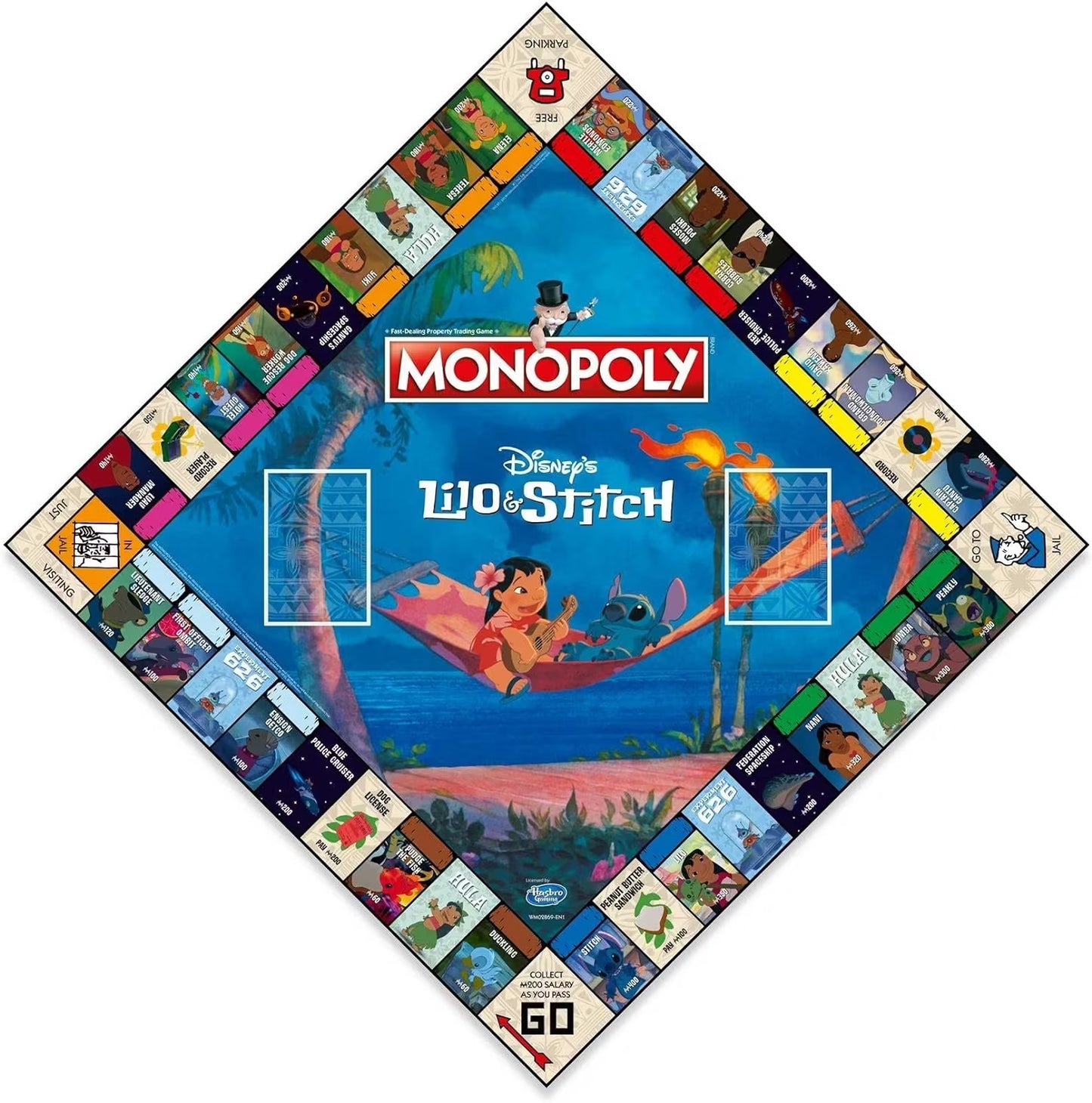 Lilo and Stitch Monopoly board game top view of game board