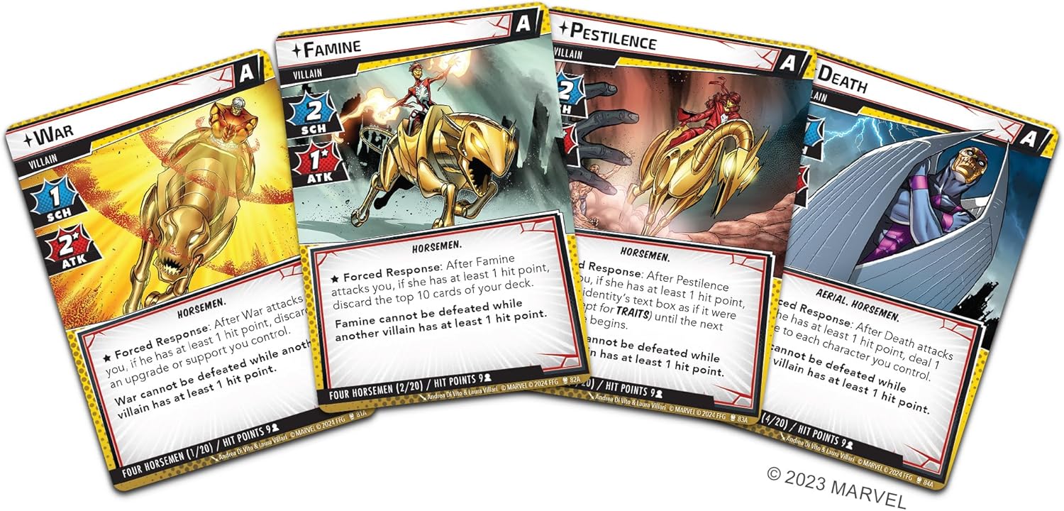 Four Marvel-themed cards displayed on a flat surface