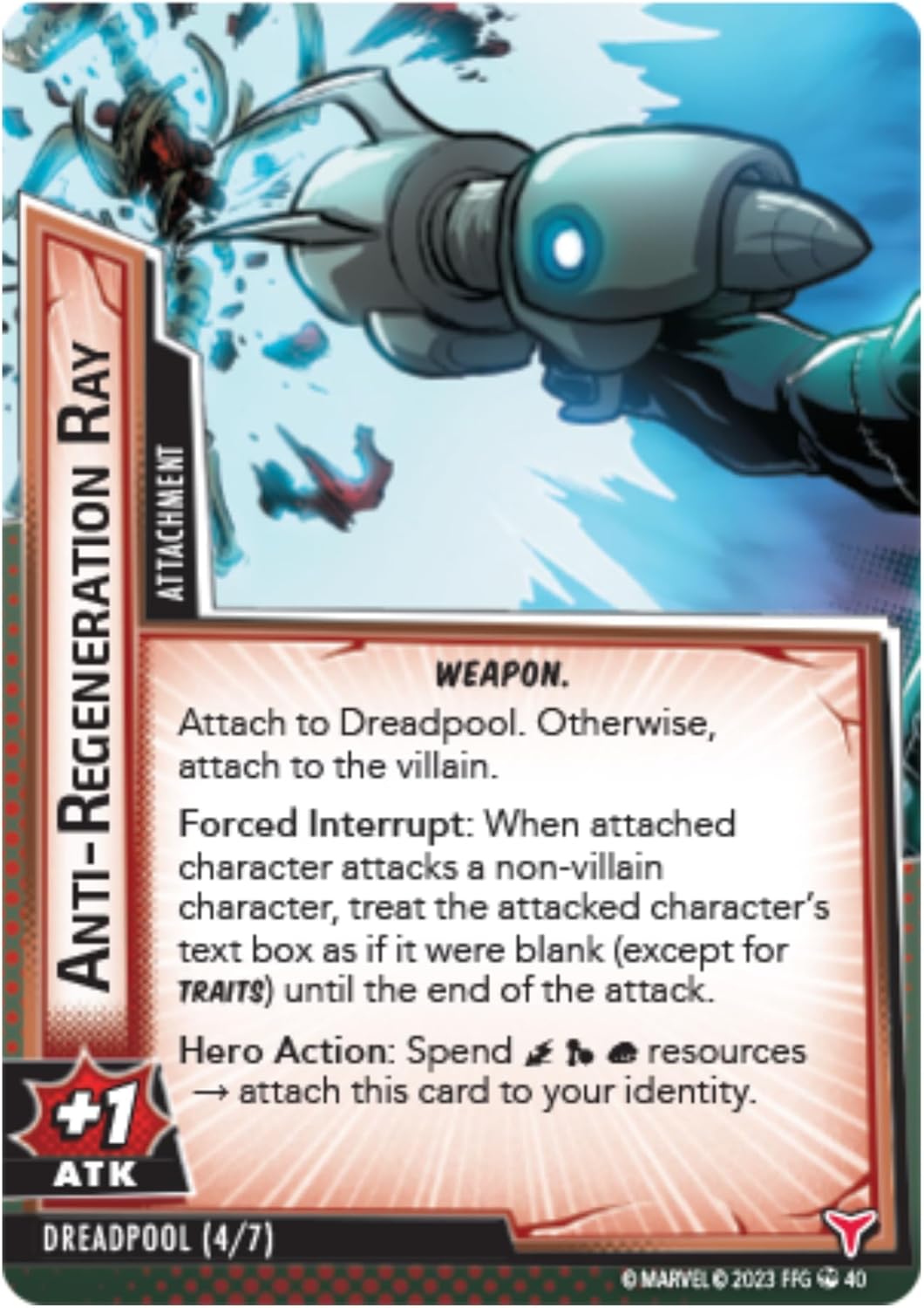 Card featuring a robot and text about attachment and actions
