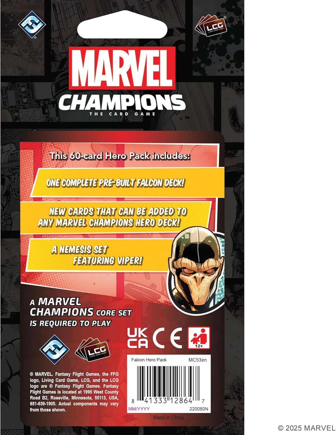 Marvel Champions card game hero pack packaging with character illustration on a dark background
