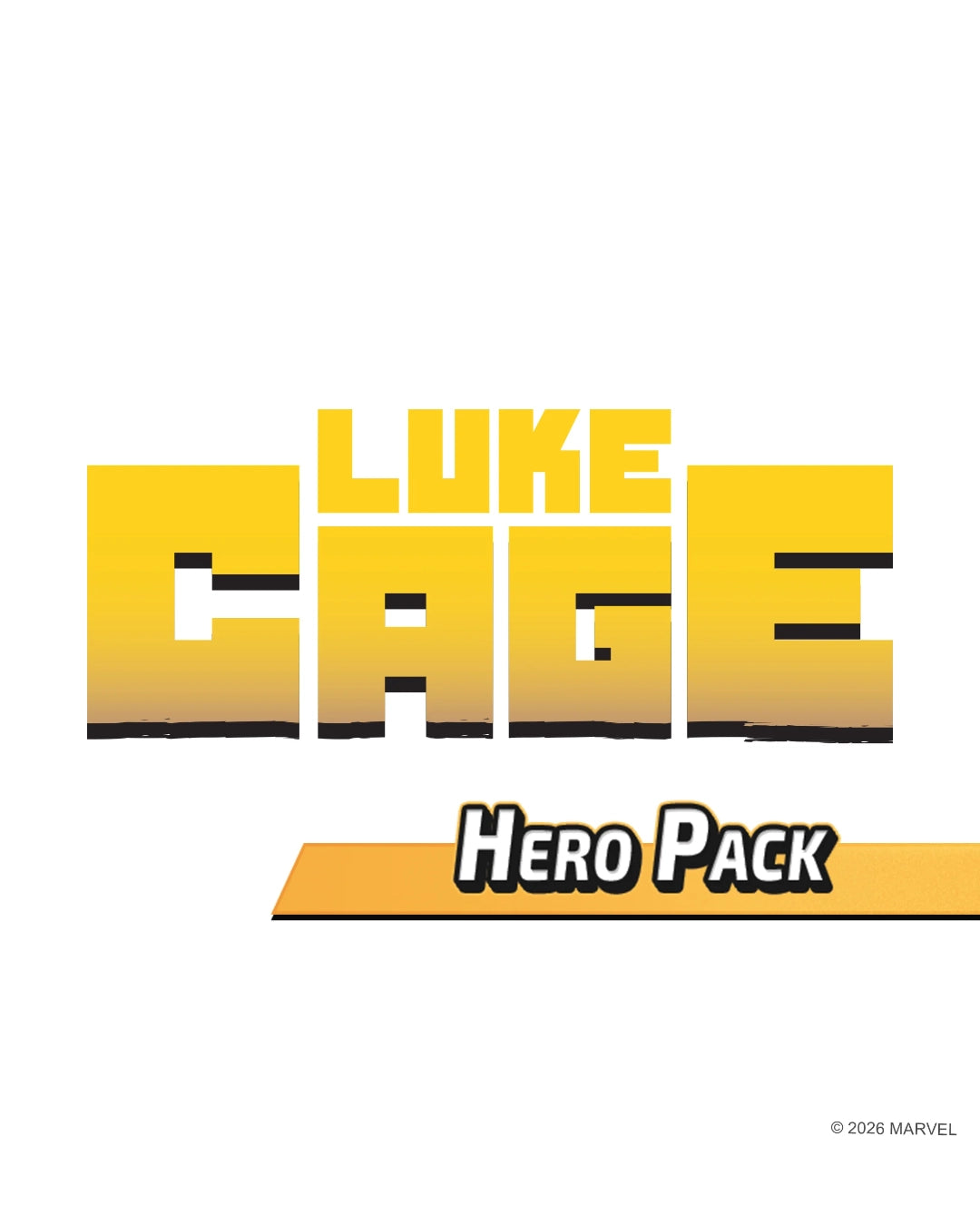 A graphic cover for a 'Luke Cage Hero Pack' featuring the title in bold yellow and black gradient lettering on a plain white background, with a small Marvel copyright notice in the bottom right corner.