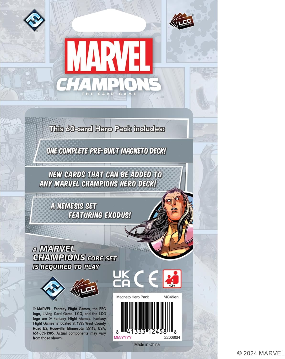 Marvel Champions card game packaging with character illustration on a gray background