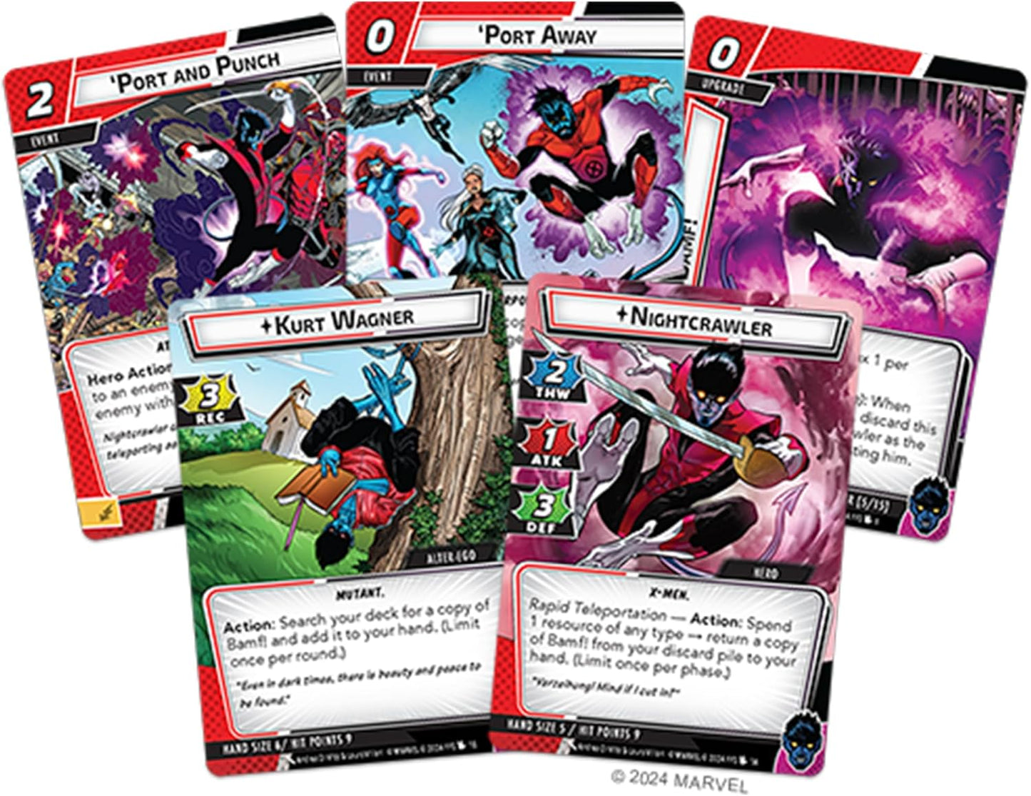 Collection of Marvel superhero trading cards featuring characters like Nightcrawler. for Marvel Champions - Nightcrawler Hero Pack