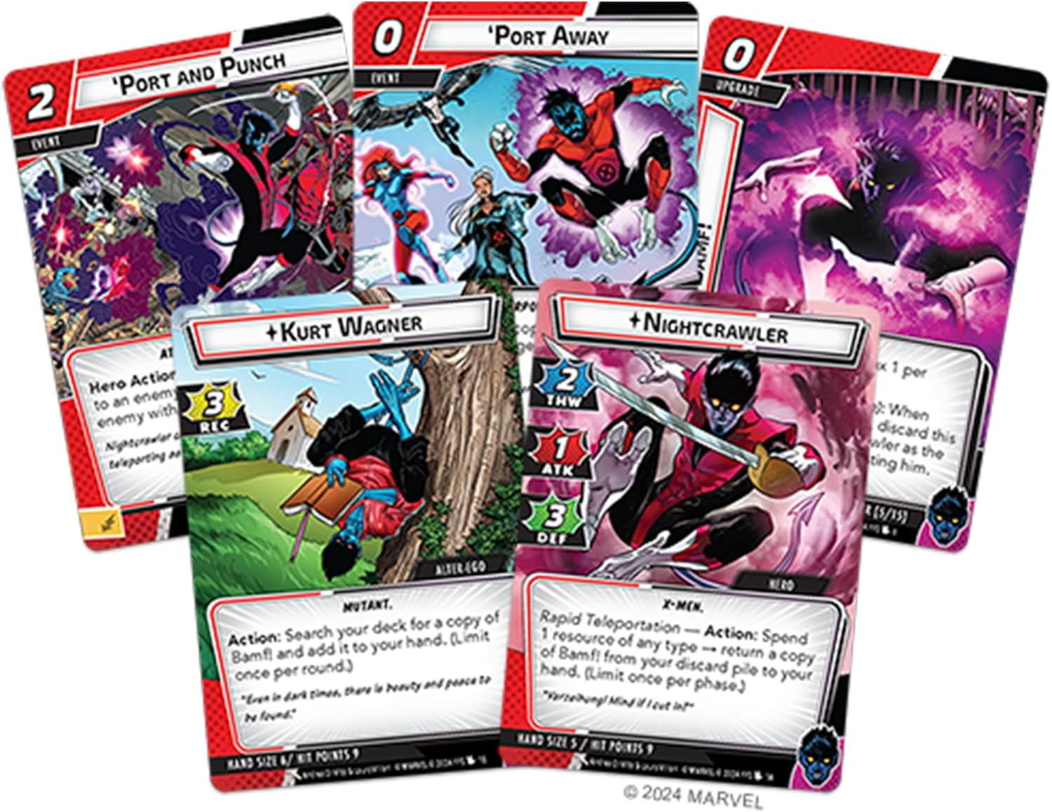 Collection of Marvel superhero trading cards featuring characters like Nightcrawler. for Marvel Champions - Nightcrawler Hero Pack