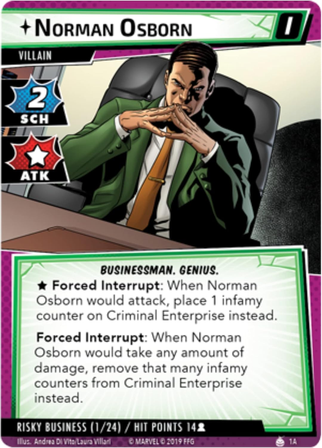 Card featuring Norman Osborn with game interface elements