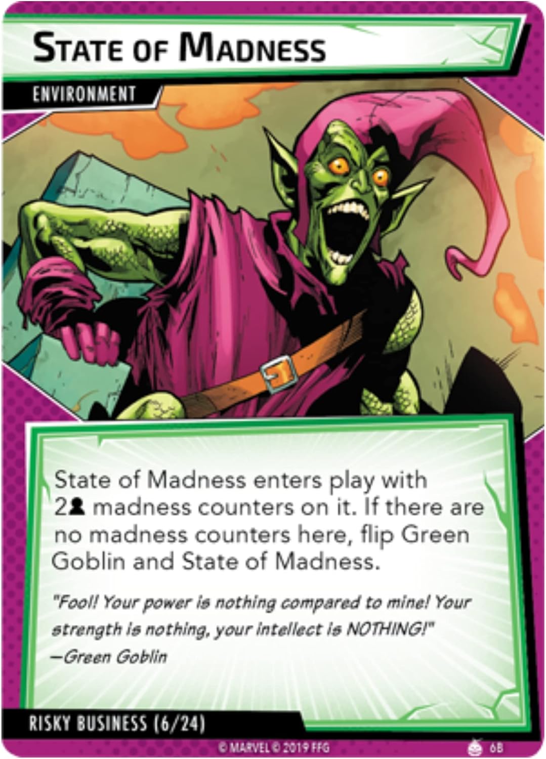 Card featuring Green Goblin with text and graphics