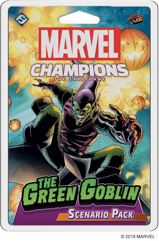 Marvel Champions card game scenario pack featuring The Green Goblin with colourful background