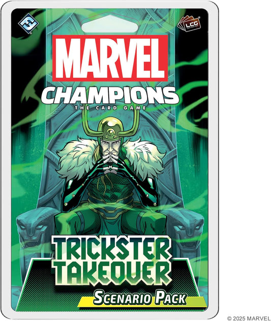 Marvel Champions card game scenario pack with green character on throne