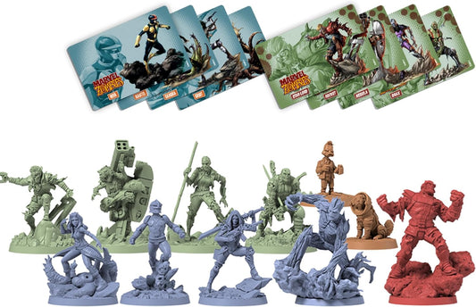 Collection of Marvel Super Hero Squad action figures and packaging on a white background