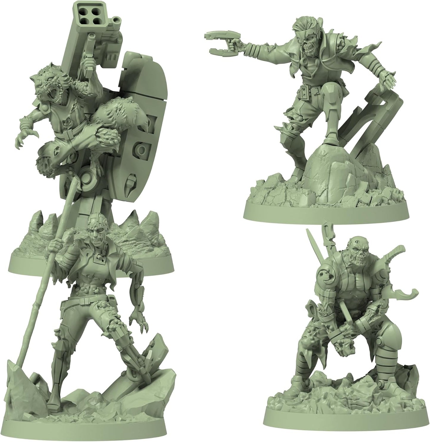 Set of green Marvel Zombies  miniature figurines on a white background