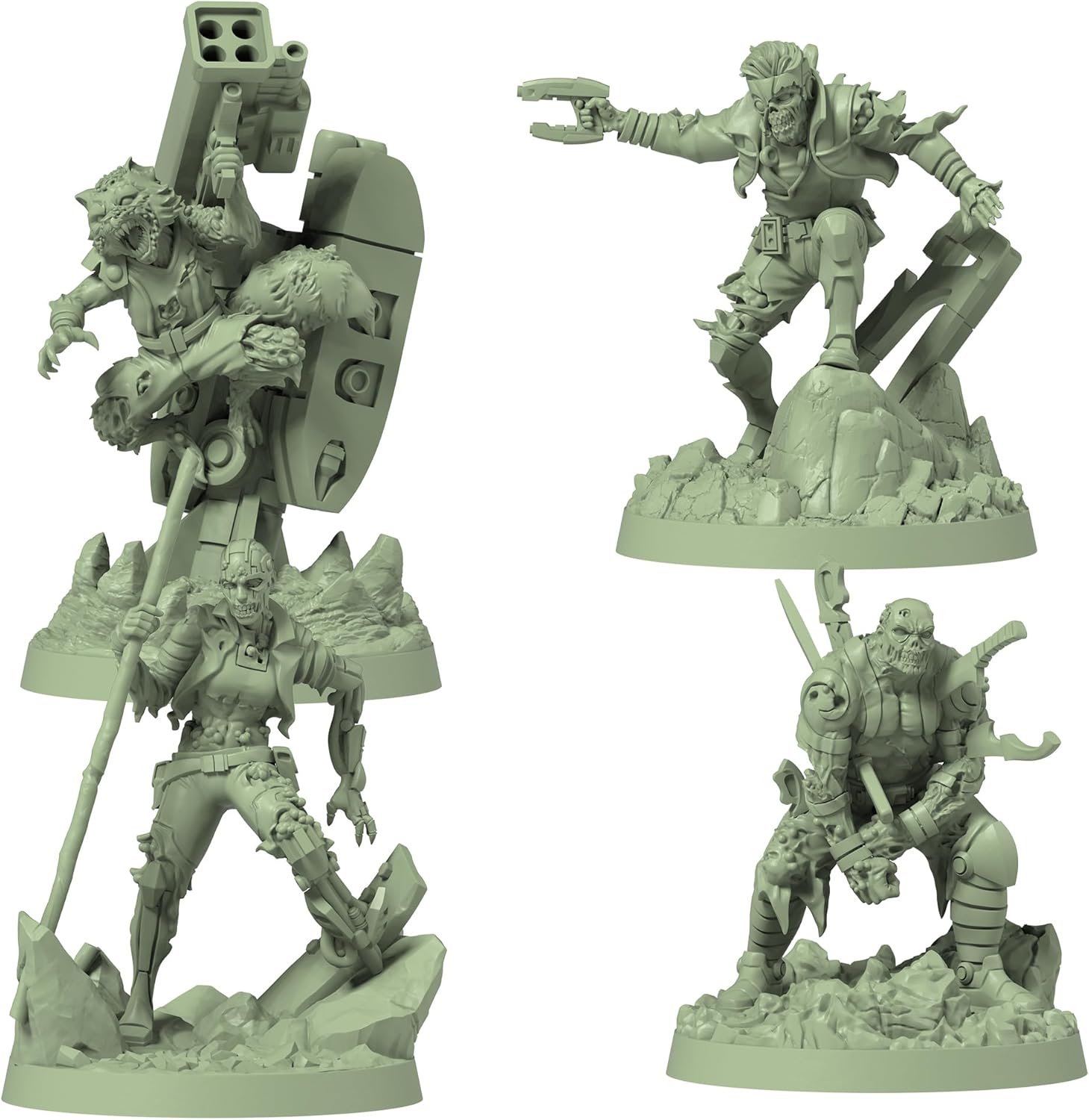 Set of green Marvel Zombies  miniature figurines on a white background