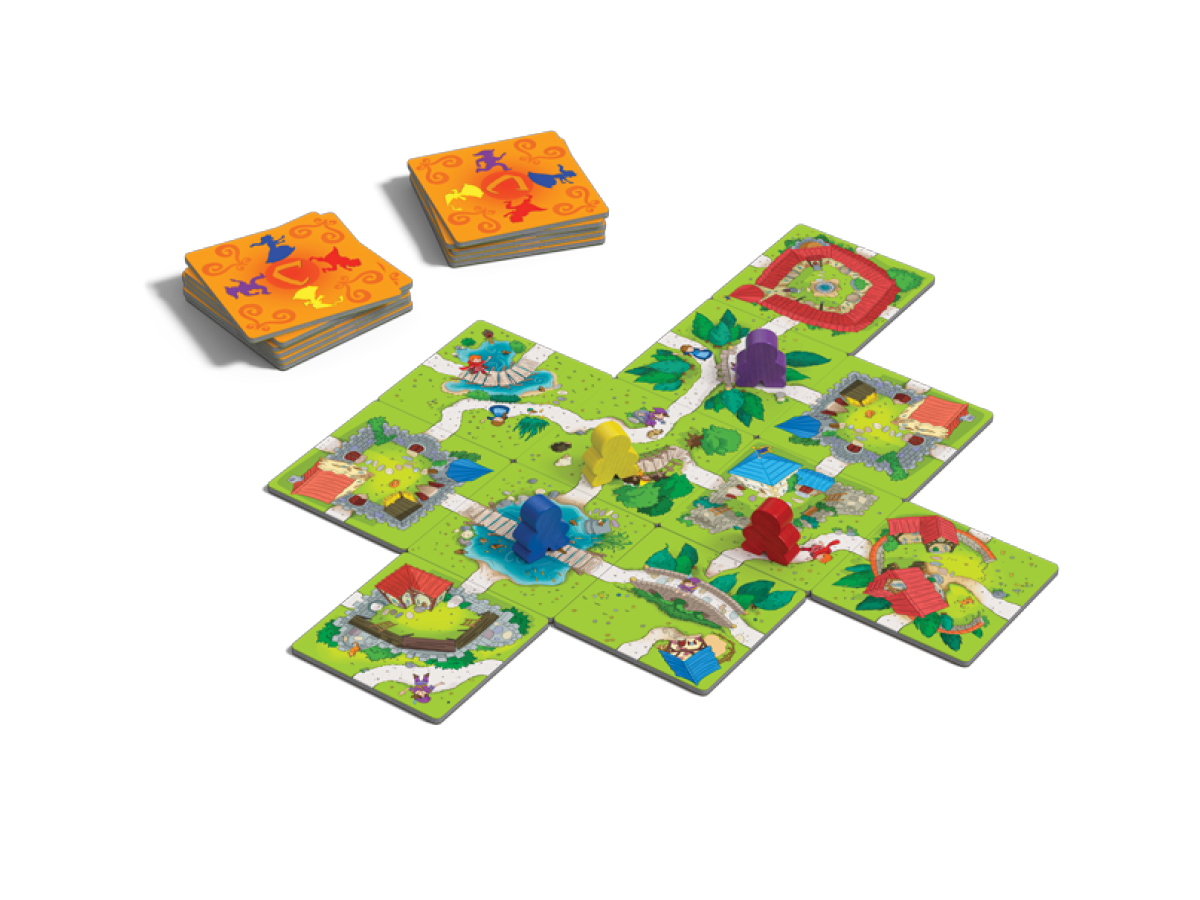 My First Carcassonne Children's board game with colourful tiles and figures on a white background