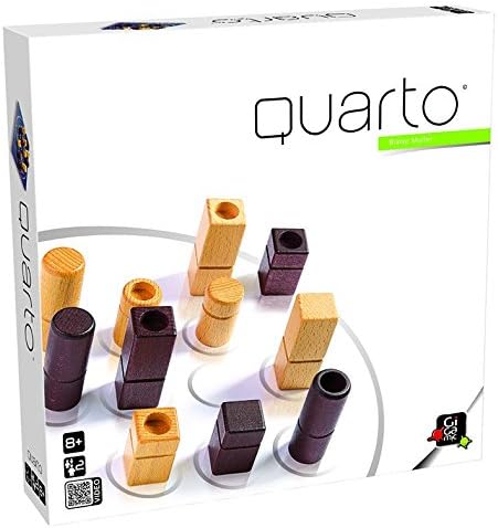 Quarto game box with wooden blocks on a white background