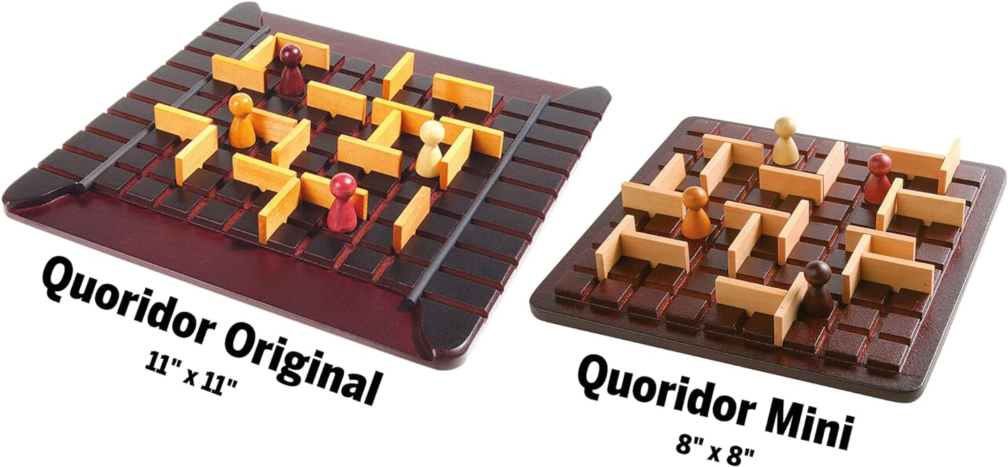 Two Quoridor board games, one original and one mini, on a white background.