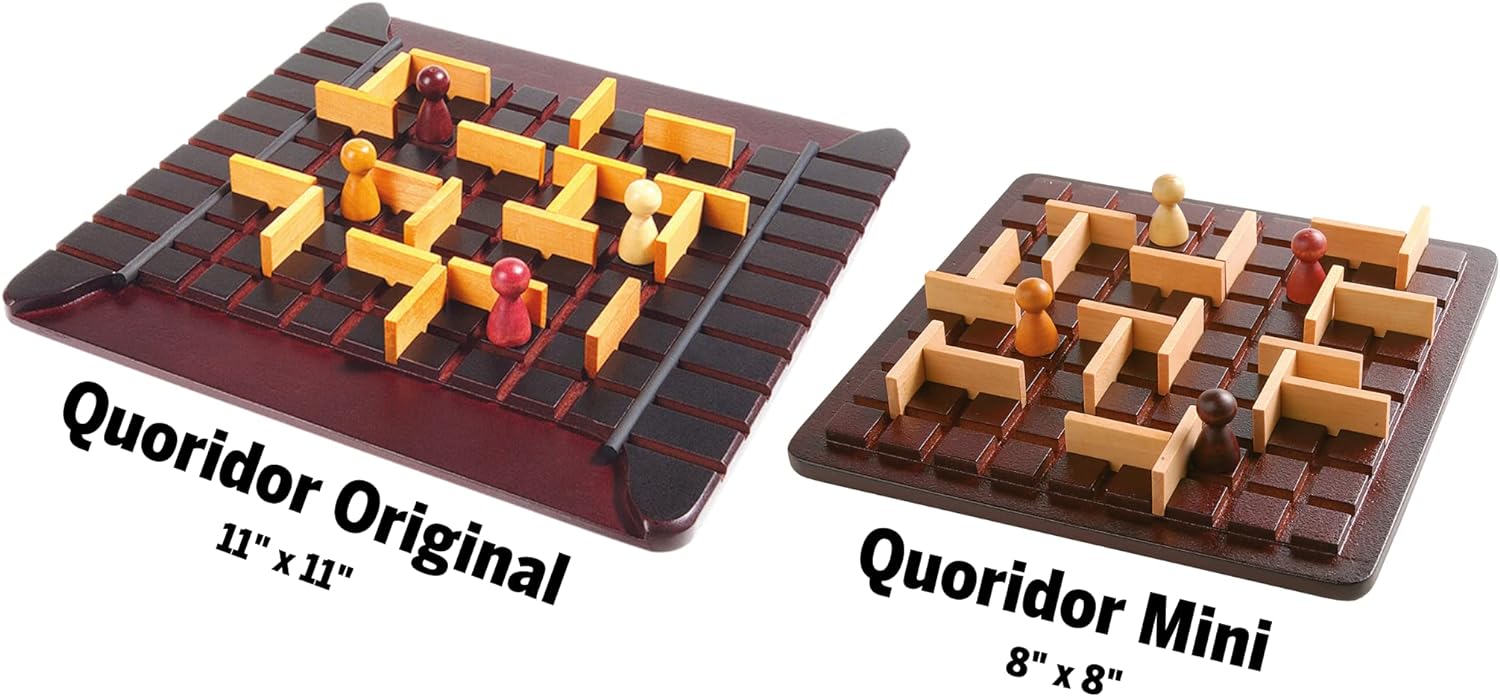 Two Quoridor board games, one original and one mini, on a white background.