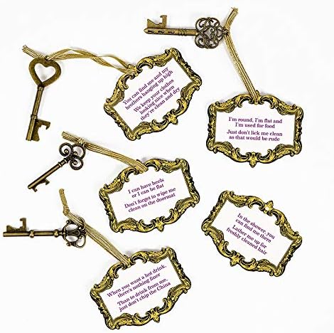 Decorative keys with text inside on a white background
