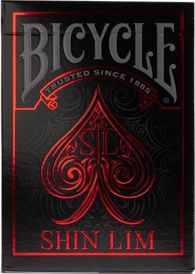 Black playing card box with red spade symbol and 'Bicycle Shin Lim' text